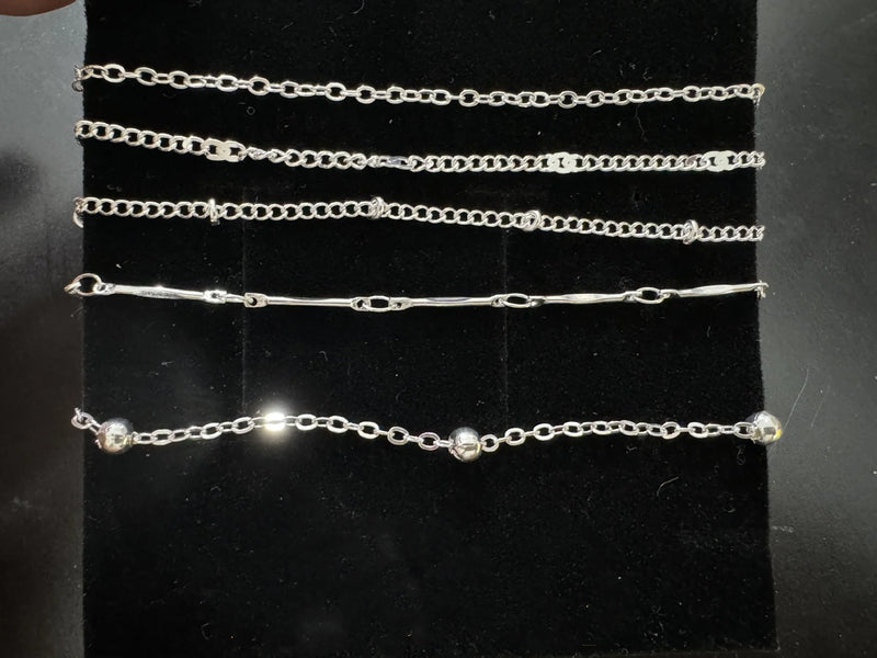 5 Pcs /Set Silver Plated Stainless Steel Anklet for Women Men Summer Beach Bracelet Accessories Jewelry Valentine'S Day Gift