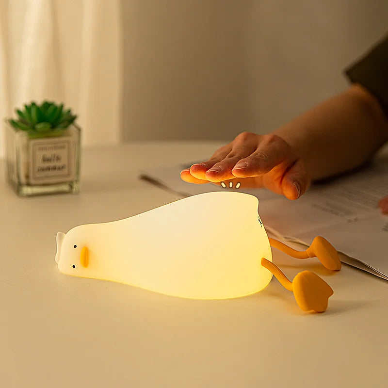 USB Rechargeable Night Light Lying Duck Night Lamp Silicone Patting Light Room Bedside Lamp Home Decor Lamp for Child Gift