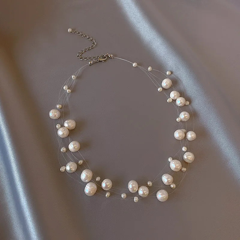 French Style Light Luxury Elegant Niche Design Pearl Multi-Layer Pendant Necklace Fashion Women Sweet Jewelry Accessories